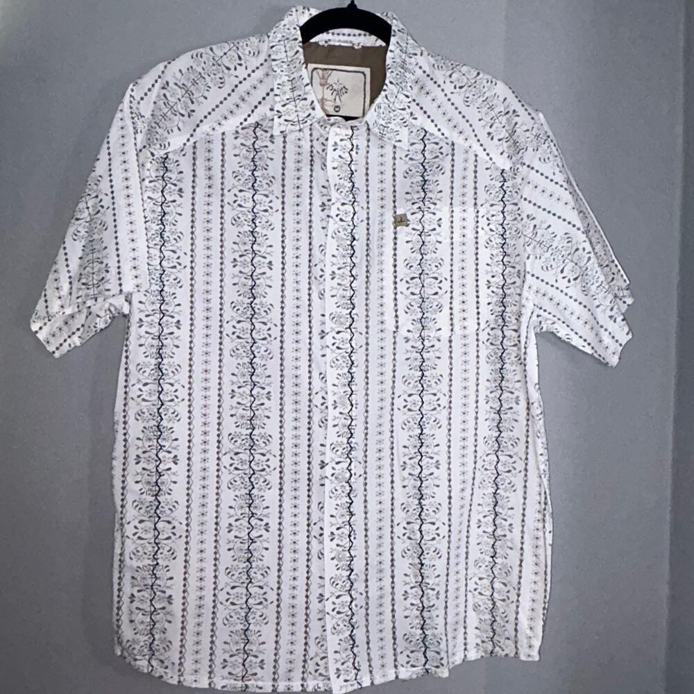 Prana Men’s Shirt White Short Sleeve Button Up Slim Fit Medium EUC